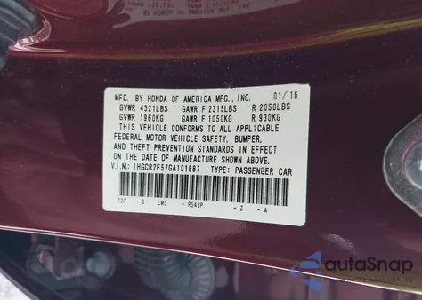 2016 Honda Accord Sport z USA, uszkodzony, nr VIN 1HGCR2F57GA101687